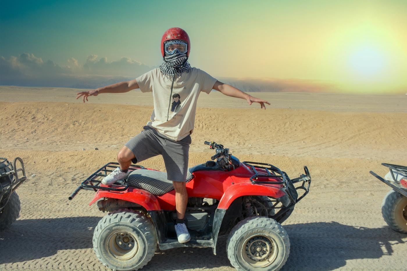 Quad biking in the Eastern Desert at sunset